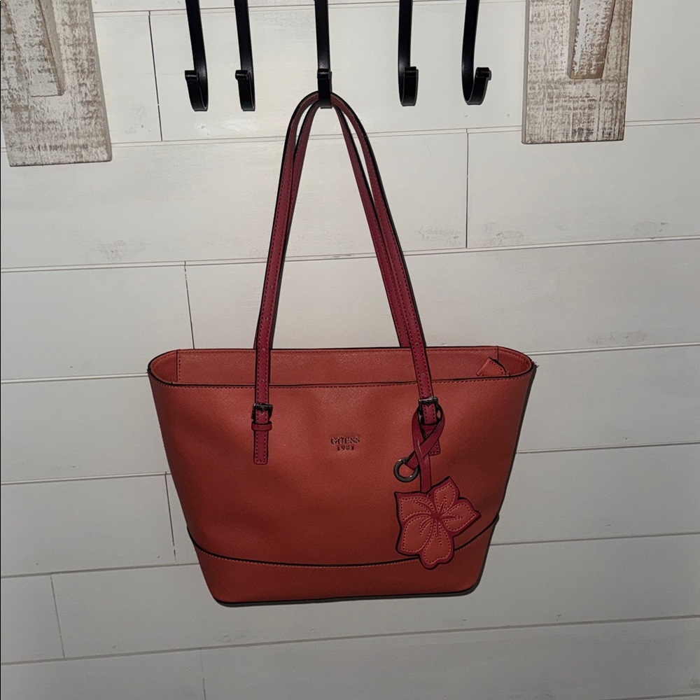 Guess Coral Tote with Floral Detail - Picture 8 of 8